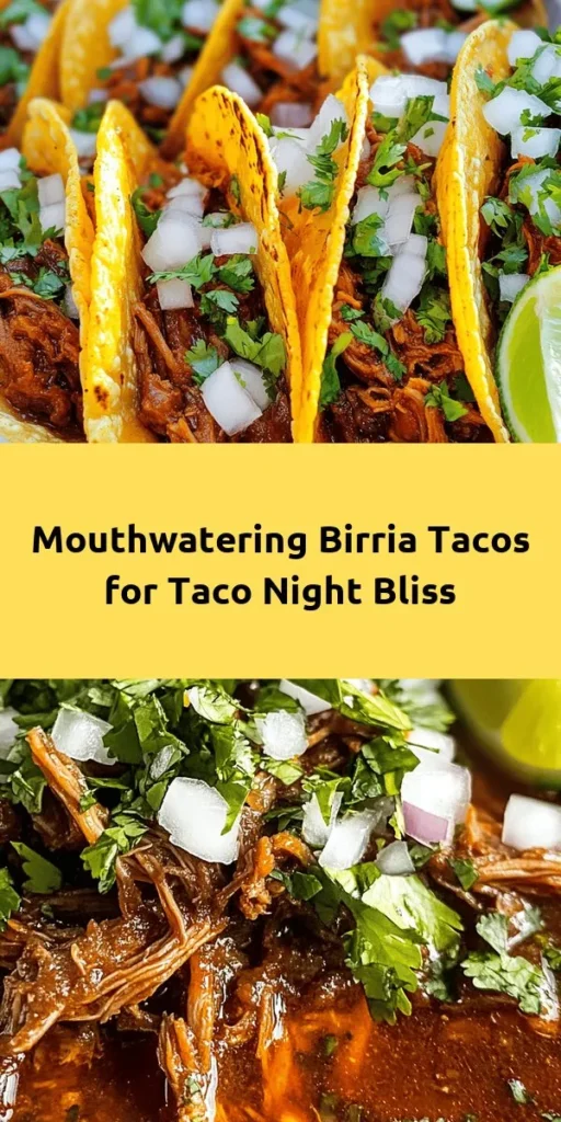 Dive into the world of flavor with these Epic Birria Tacos! This recipe combines tender, slow-cooked beef in a rich, smoky sauce made from a blend of delicious chiles and spices. With a prep time of just 20 minutes, and a total cooking time of around 3.5 hours, you’ll create mouthwatering tacos that are perfect for any occasion. Serve them with fresh cilantro, chopped onions, and lime wedges for an unforgettable dining experience. Perfect for taco night!