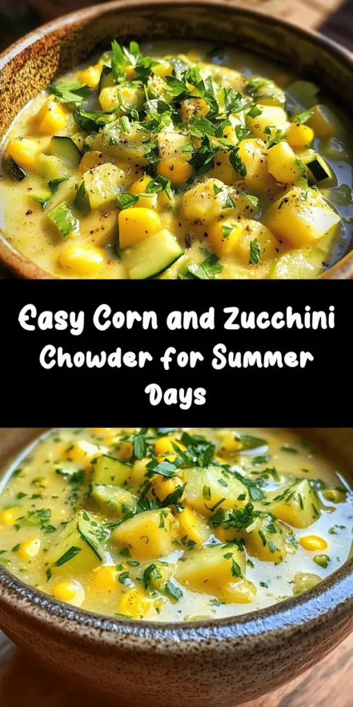 Enjoy the taste of summer with this delicious Sweet Summer Corn & Zucchini Chowder! Packed with fresh corn, zucchini, and potatoes, this creamy soup is perfect for warm days. With just a few simple steps, you can create a comforting dish that's great for lunch or dinner. Customize it with heavy cream or coconut milk for a dairy-free option. Top it off with fresh herbs for added flavor. Your family and friends will love this cozy bowl of goodness!