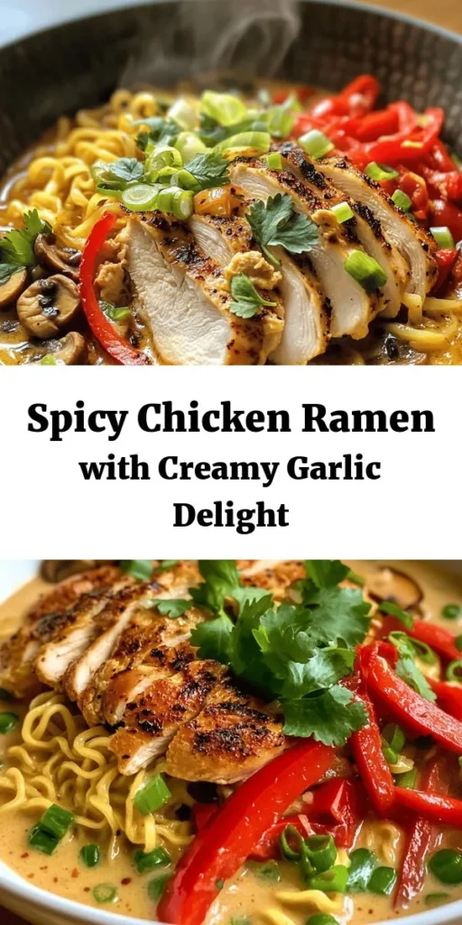 Spice up your dinner with this delicious Fiery Chicken Ramen! Perfect for a cozy night in, this recipe combines tender chicken thighs, fresh veggies, and instant ramen noodles in a creamy garlic sauce infused with Sriracha and chili paste. It's rich, flavorful, and customizable to your heat preference. In just 30 minutes, you can serve this mouthwatering dish, garnished with green onions and cilantro. Get ready for a comforting bowl of goodness!