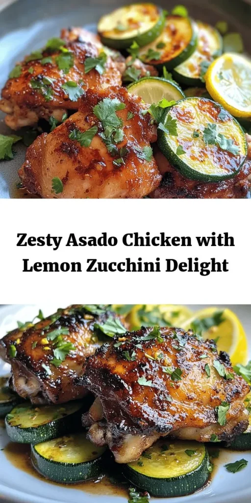 Make mealtime exciting with this flavorful Asado Chicken paired with zesty sautéed lemon zucchini! Juicy chicken thighs marinated in a delightful blend of garlic, soy sauce, and citrus flavors create an irresistible main dish. Serve it alongside vibrant, sautéed zucchini seasoned with fresh lemon and a touch of garlic for a refreshing side. Perfect for a weeknight dinner or special gathering, this recipe is sure to impress! Enjoy delicious simplicity on your plate.
