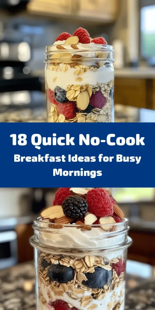 Kickstart your day with these 18 unique no-cook breakfast ideas that are quick, delicious, and nutritious! From Overnight Oats Parfaits packed with berries to Avocado Toast Delight topped with cherry tomatoes, each recipe takes just minutes to prepare. Perfect for busy mornings, these meals include options like Yogurt and Fruit Bowls, Nut Butter Banana Roll-Ups, and refreshing Chia Seed Pudding. Enjoy delicious breakfasts with minimal effort!