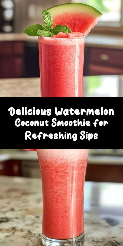Cool down with this refreshing watermelon smoothie featuring coconut water! Perfect for hot days, this delicious blend combines juicy watermelon, frozen banana, fresh mint, and a splash of lime for a burst of flavor. Optional agave syrup or honey adds a touch of sweetness, and ice cubes give it an extra chill. Ready in just 10 minutes, this smoothie serves two and is a healthy, hydrating treat. Enjoy it as a snack or a light breakfast!